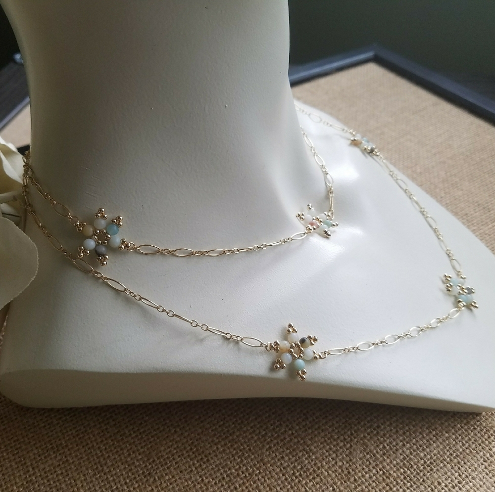 Amazonite Natural Stone 36" long Necklace 14kt GF